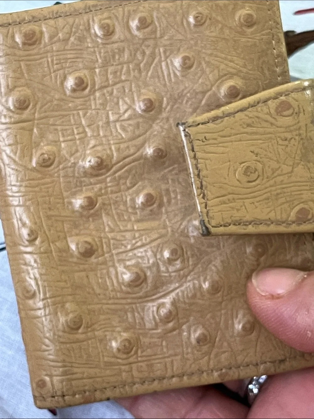 Saks Fifth Avenue Tan Faux-Ostrich Key & Card Wallet